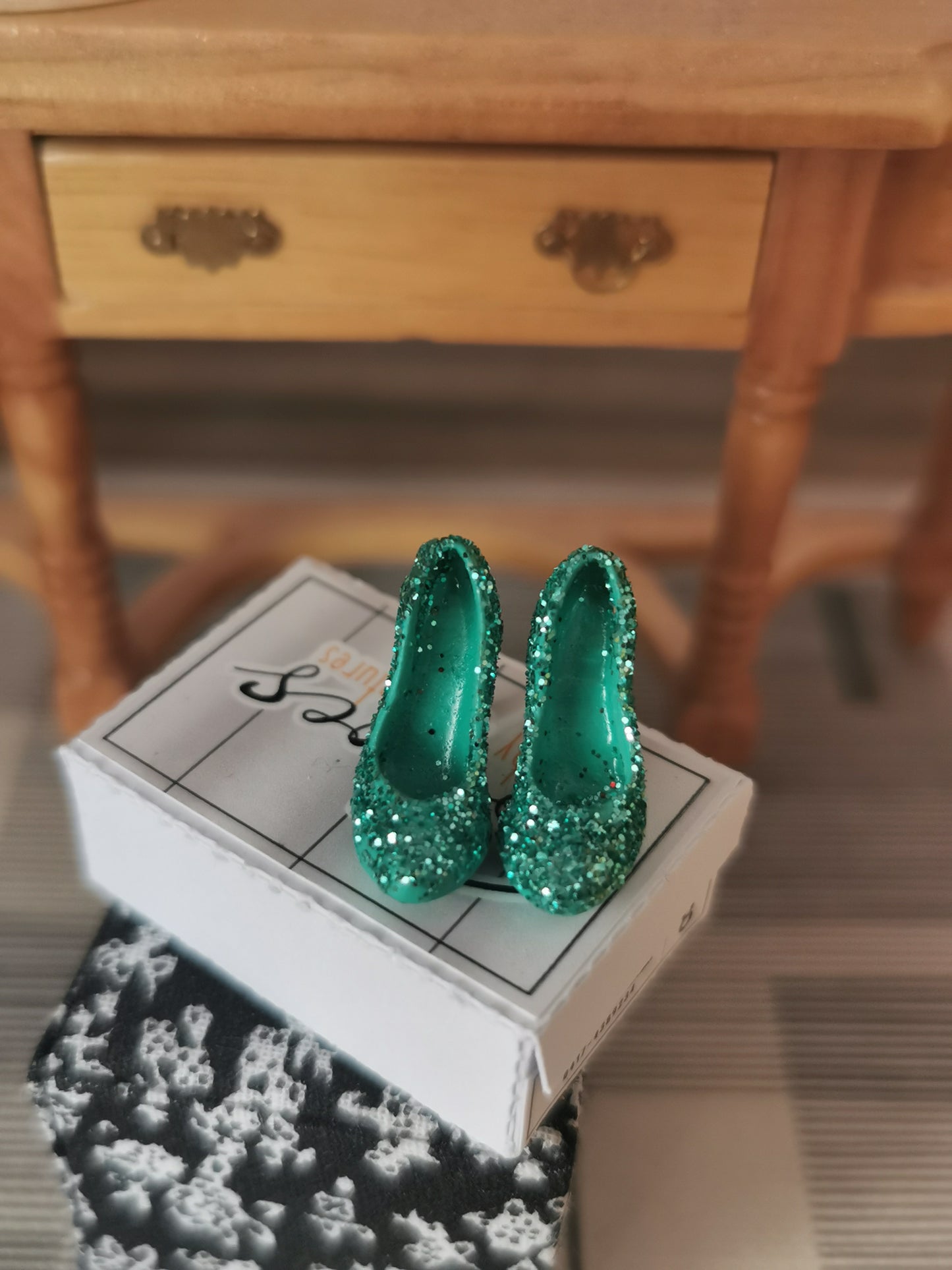 Glitter Heeled Platform Shoes with Box | 1:12th Scale | Handmade