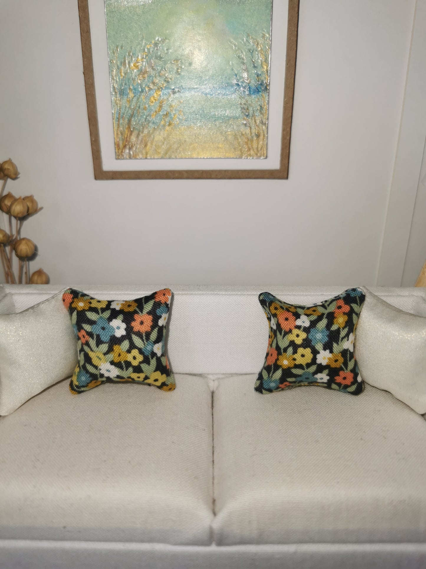 Multi Coloured Floral Print Cushion | 1:12th Scale | Handmade