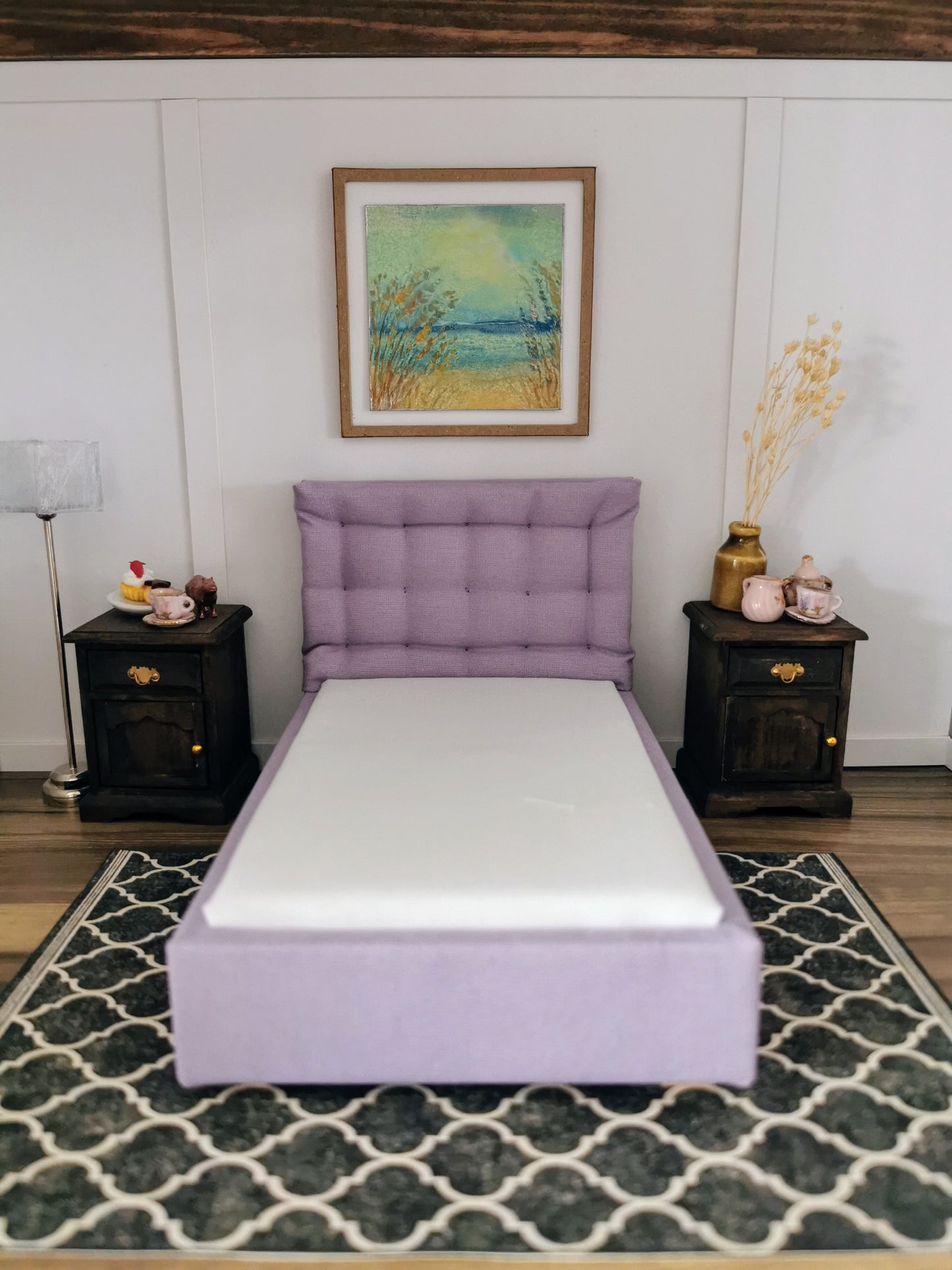 Single Bed with Tufted Headboard in 1:12th Scale | Made To Order | Handmade - ZJ Miniatures