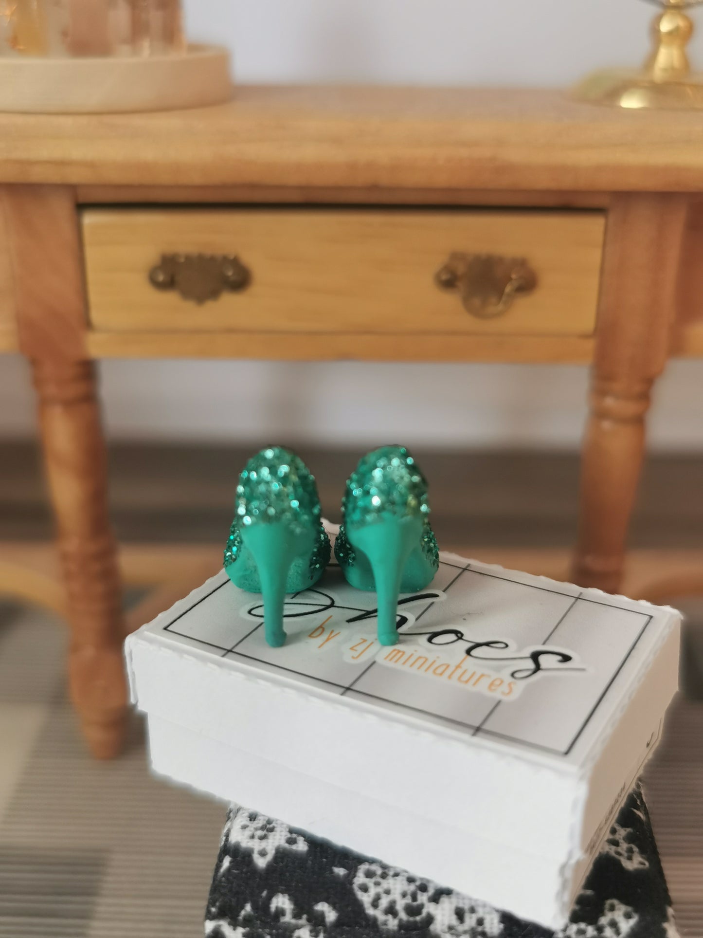 Glitter Heeled Platform Shoes with Box | 1:12th Scale | Handmade