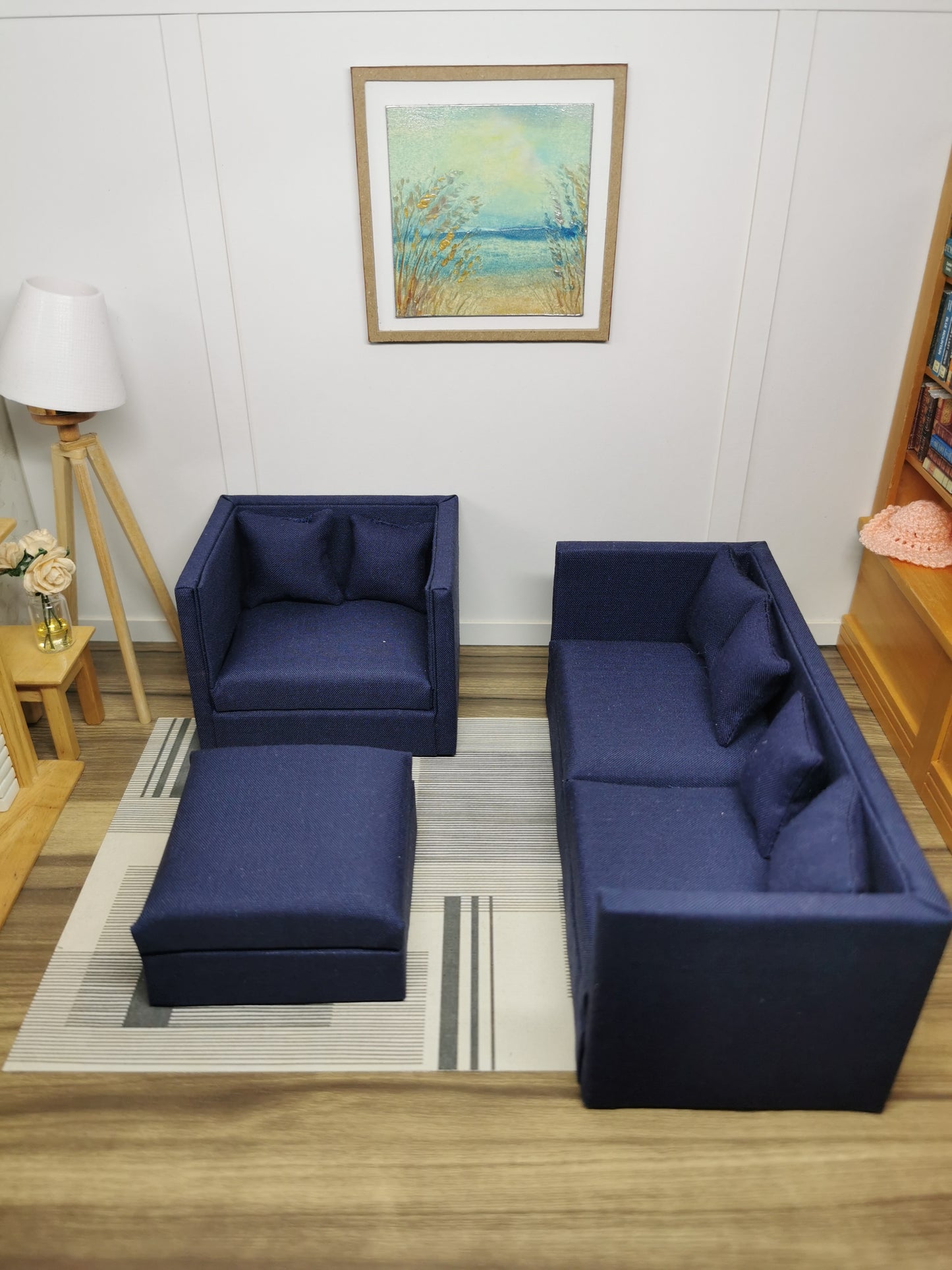 2 Seater Sofa, Chair & Ottoman Set | 1:12th Scale | Made To Order | Cushions/Pillows included | Handmade