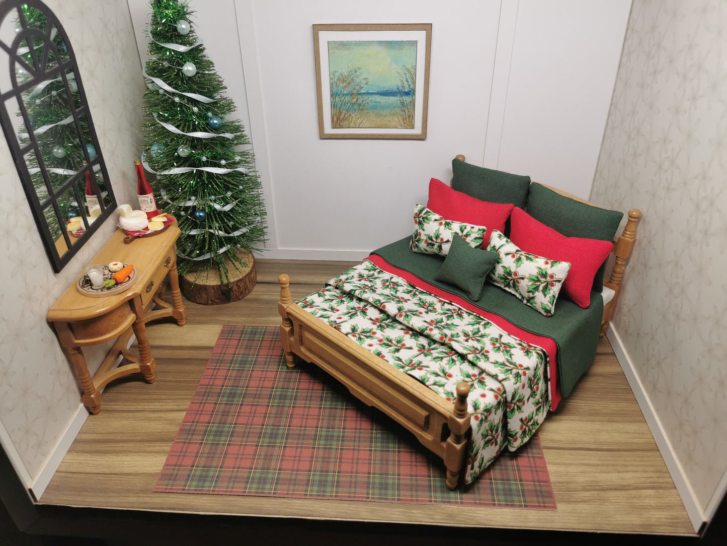 Ivy Christmas Double Bed Linen Set | 1:12th Scale | Handmade