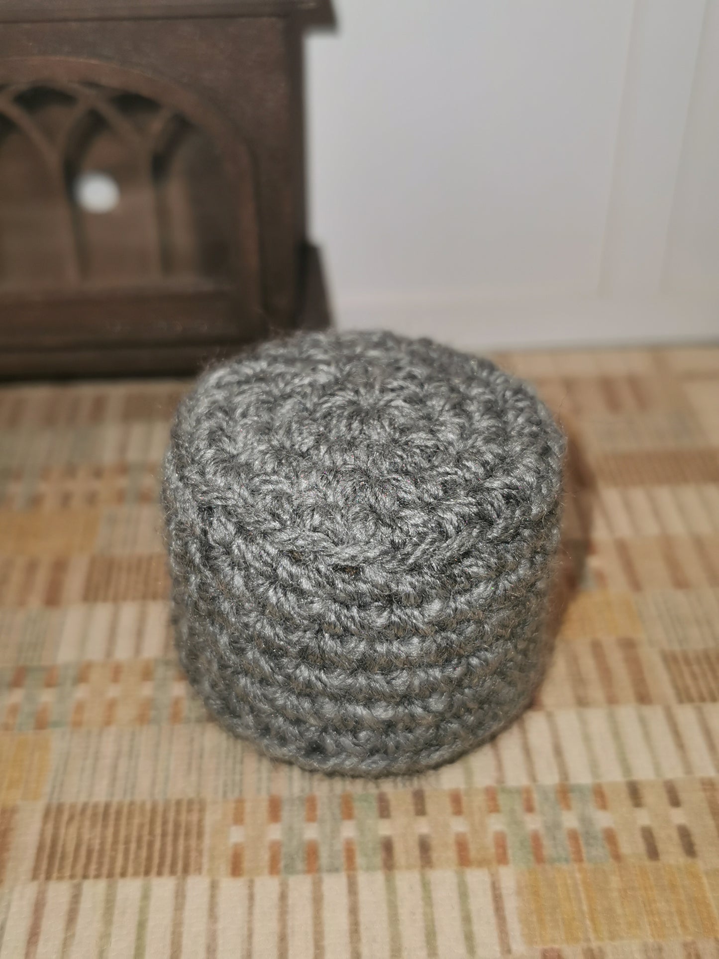 Grey Crochet Footstool/Ottoman | 1:12th Scale | Handmade
