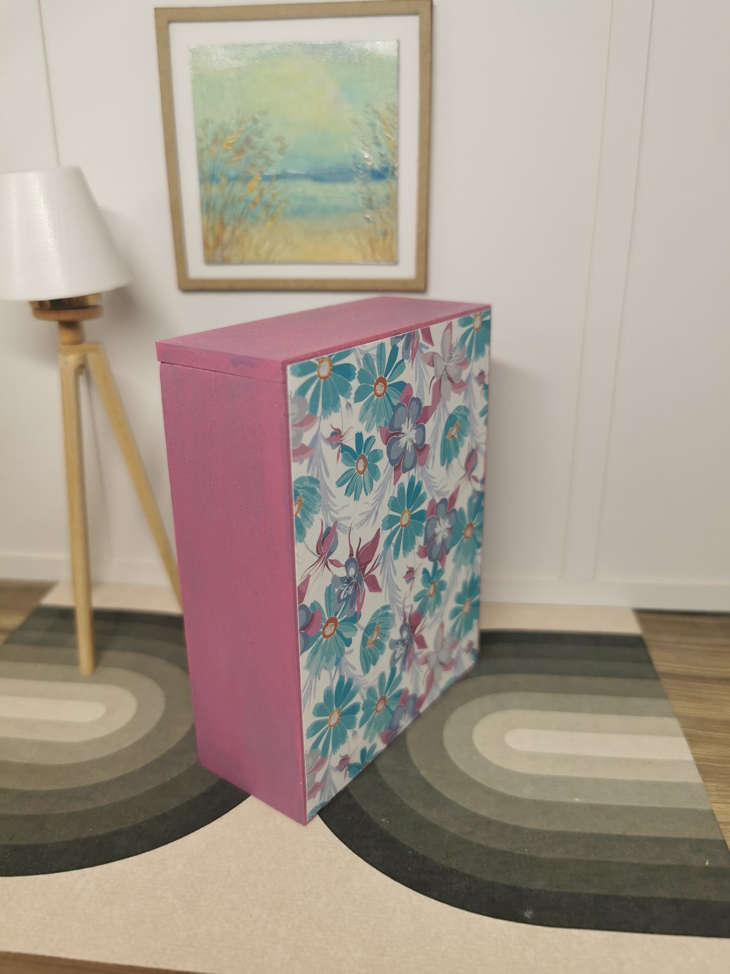 Chest of Drawers in Purple & Teal Floral | 1:12th Scale | Hand-Finished
