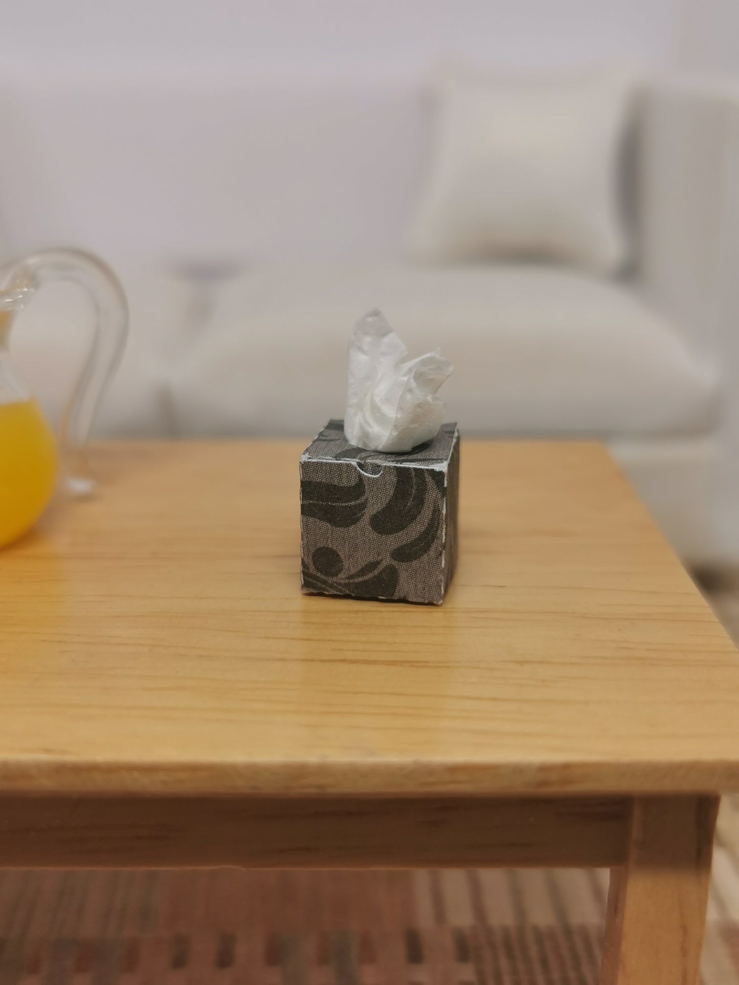 White Chevron & Grey Flourish Tissue Boxes | Set of 2 | 1:12th Scale | Handmade