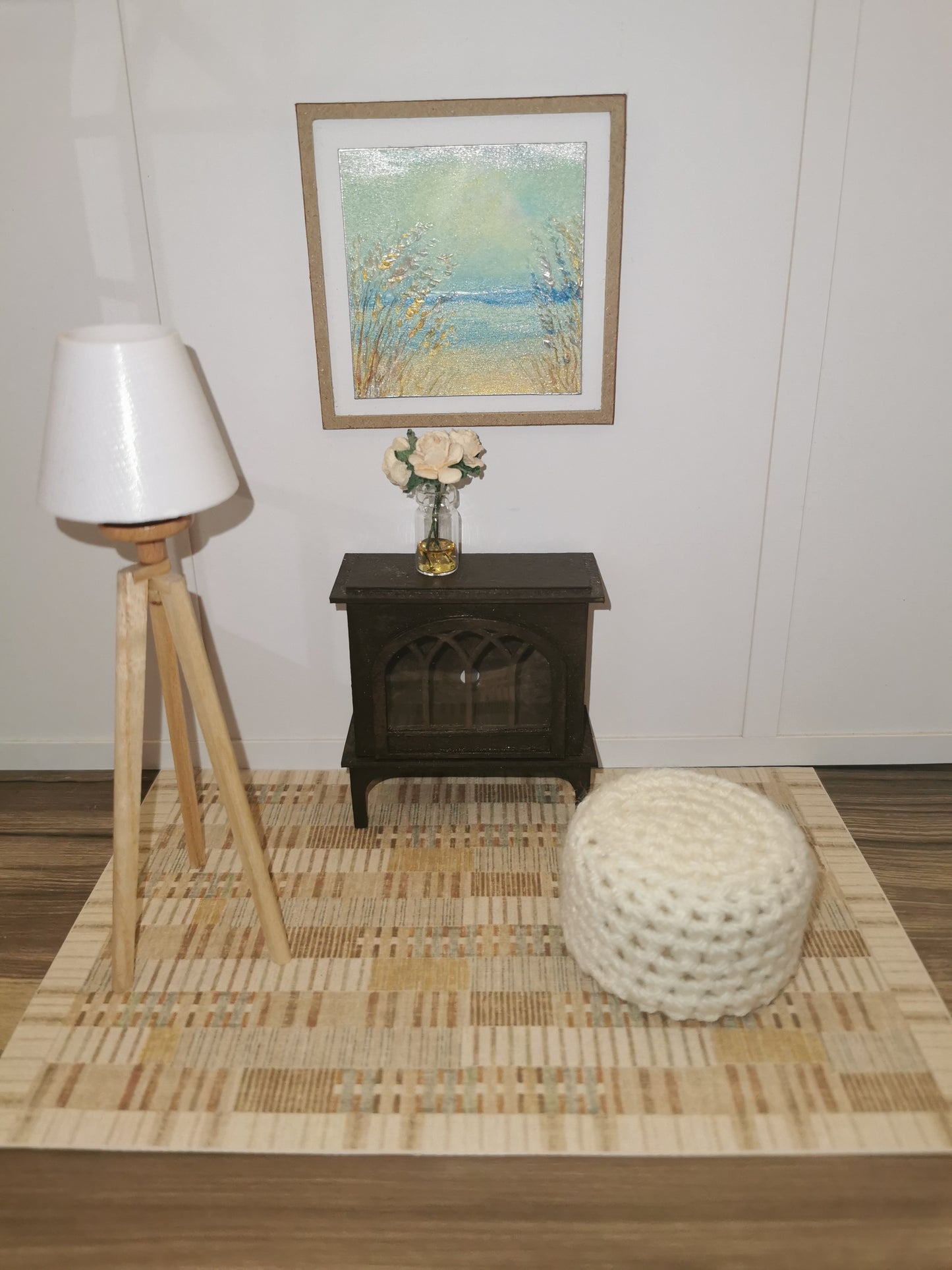 Cream Crochet Footstool/Ottoman | 1:12th Scale | Handmade