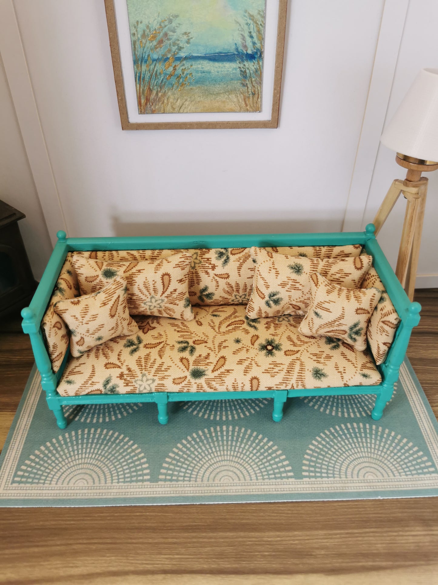 Sofa in Turquoise & Beige | 1:12th Scale