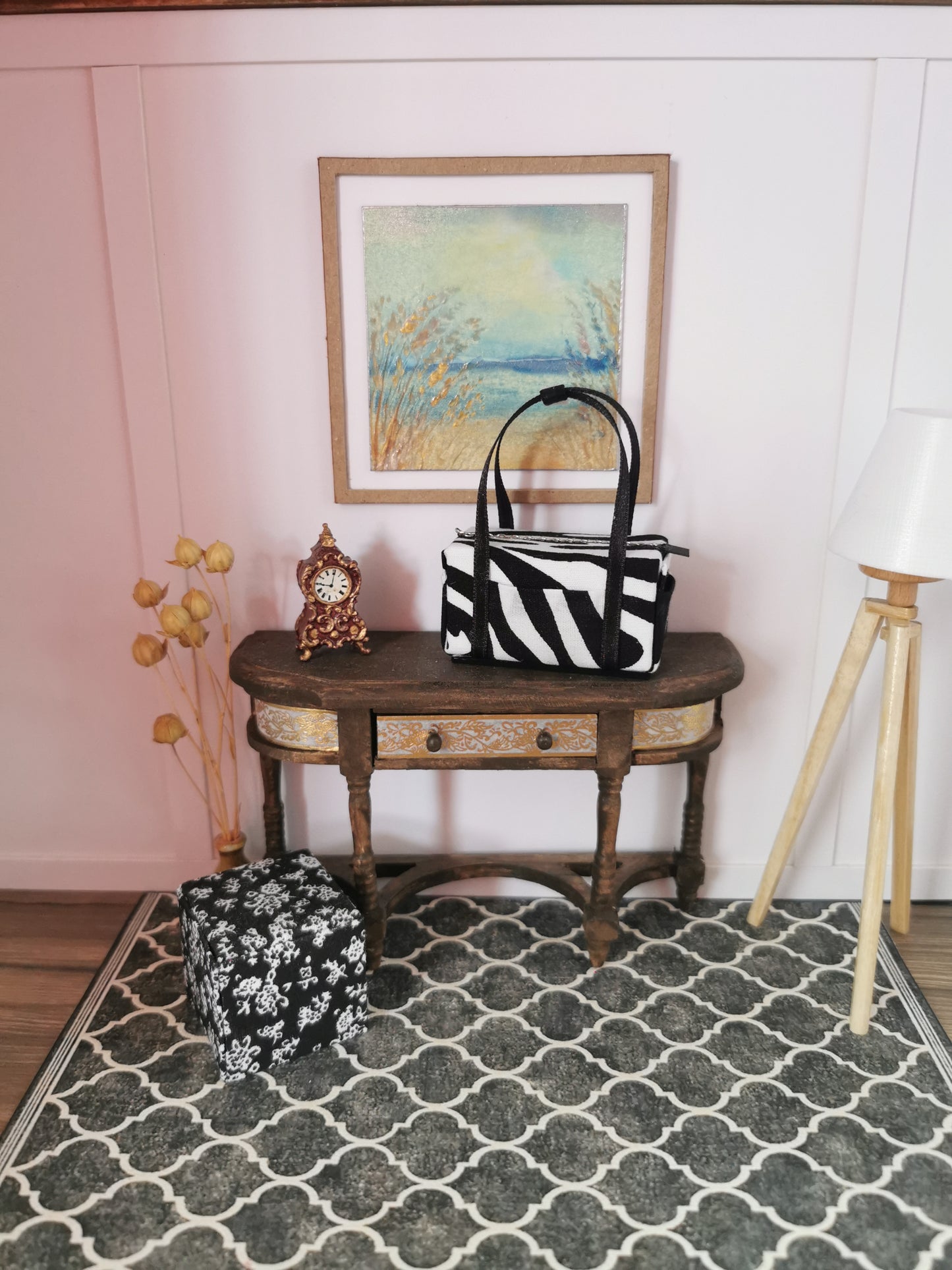 Black and White Zebra Fabric Overnight Bag | 1:12th Scale | Handmade