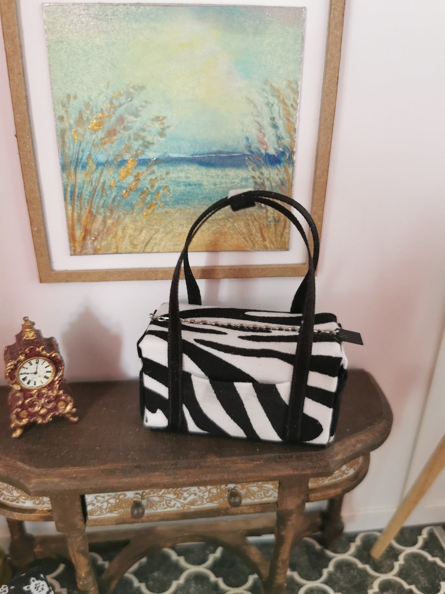 Black and White Zebra Fabric Overnight Bag | 1:12th Scale | Handmade