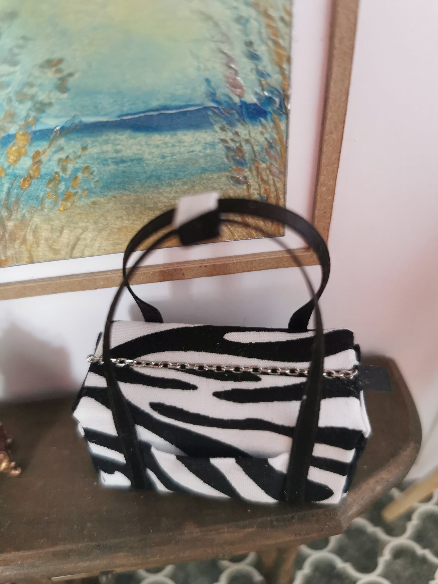 Black and White Zebra Fabric Overnight Bag | 1:12th Scale | Handmade