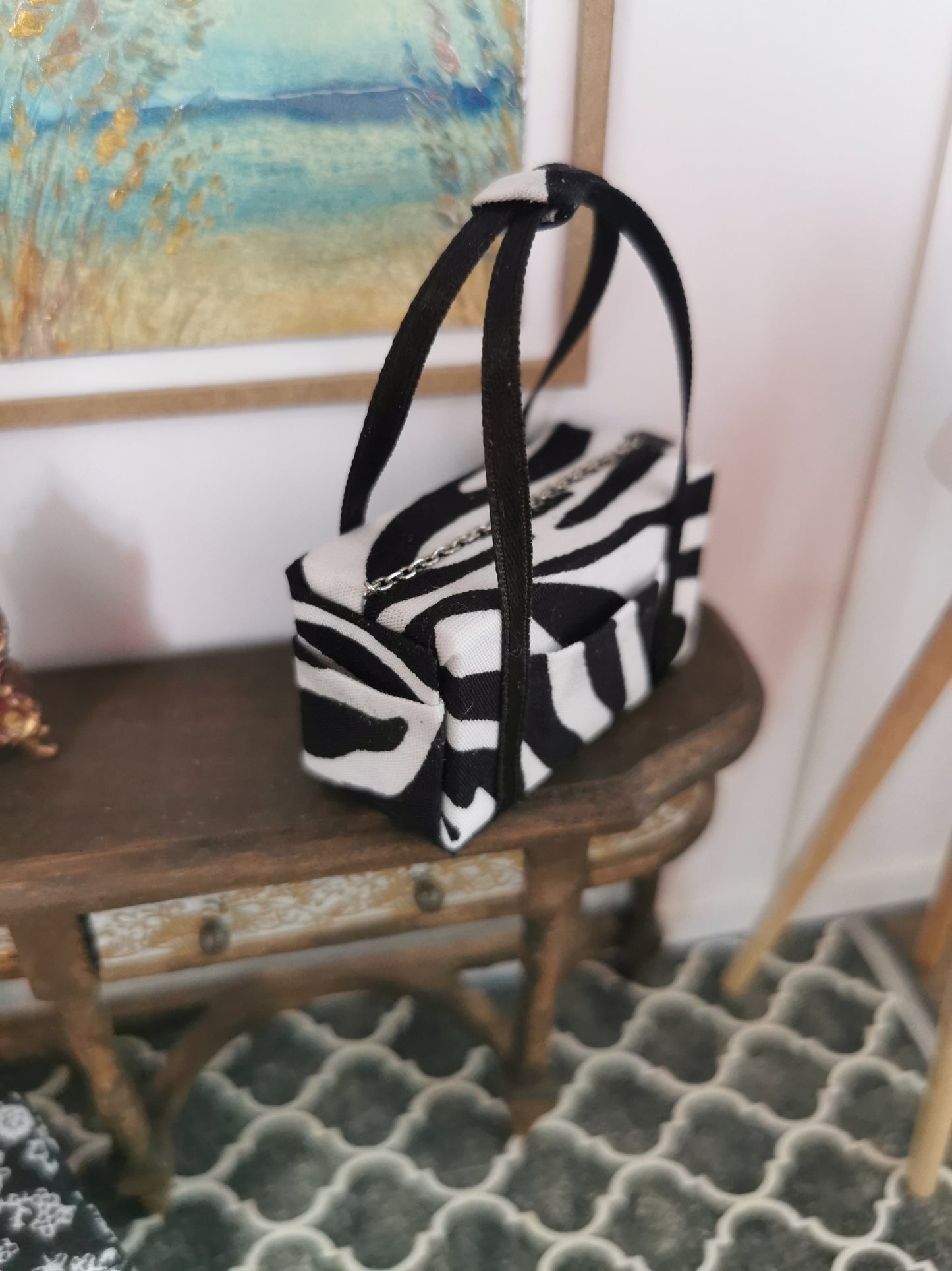 Black and White Zebra Fabric Overnight Bag | 1:12th Scale | Handmade