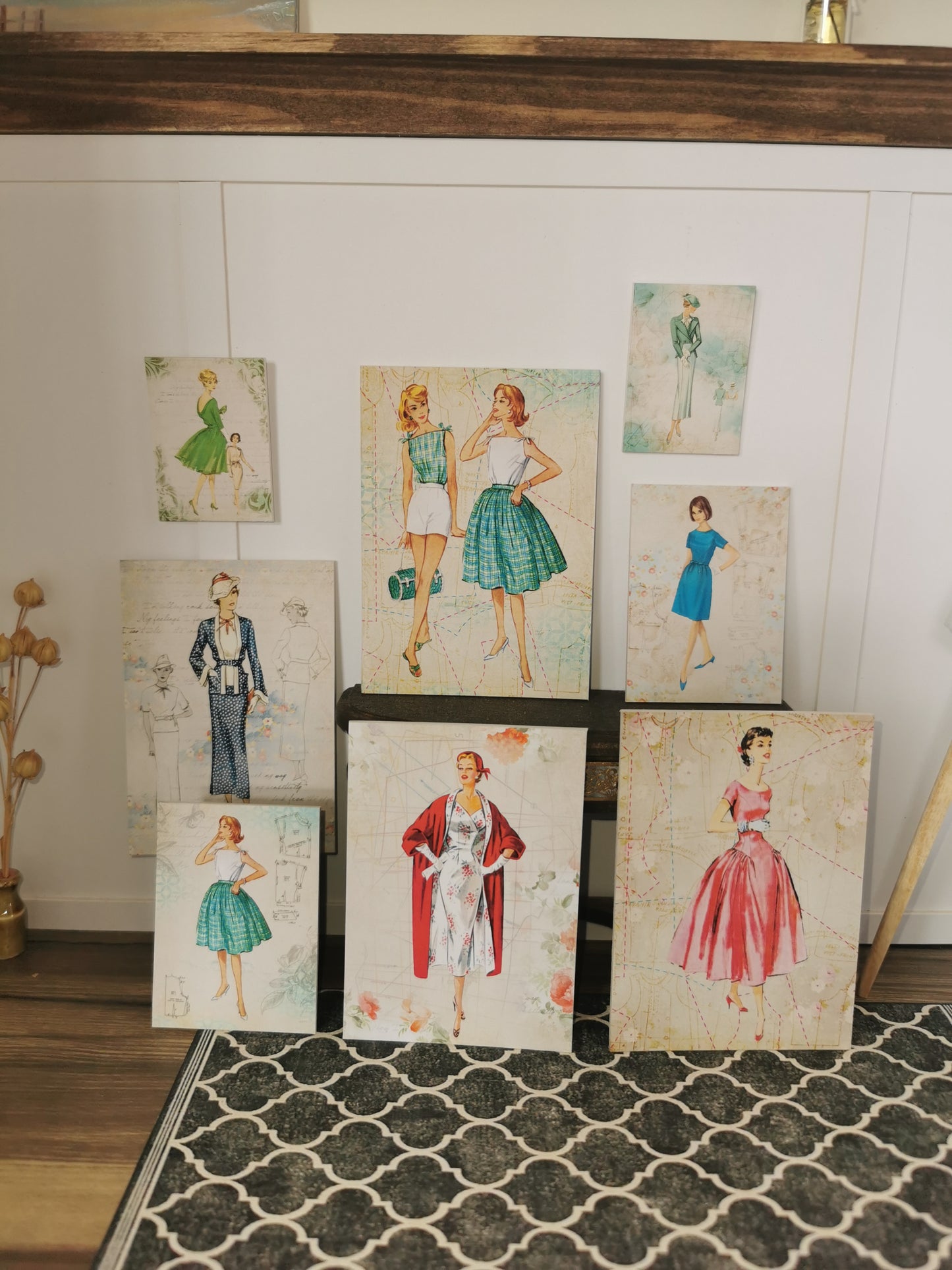 Retro Fashion Wall Art Prints | Set of 8 | 1:12th Scale | Handmade