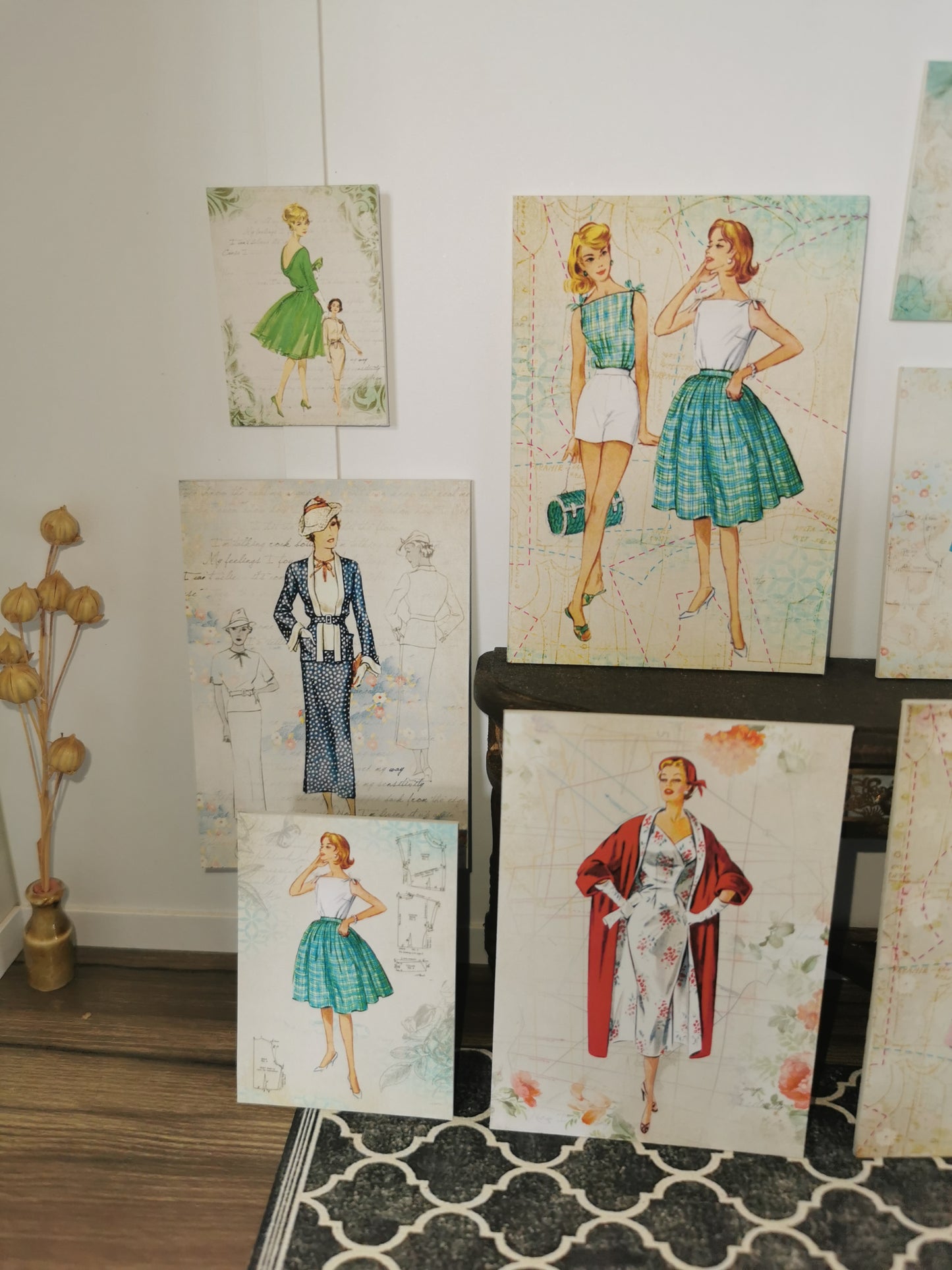 Retro Fashion Wall Art Prints | Set of 8 | 1:12th Scale | Handmade