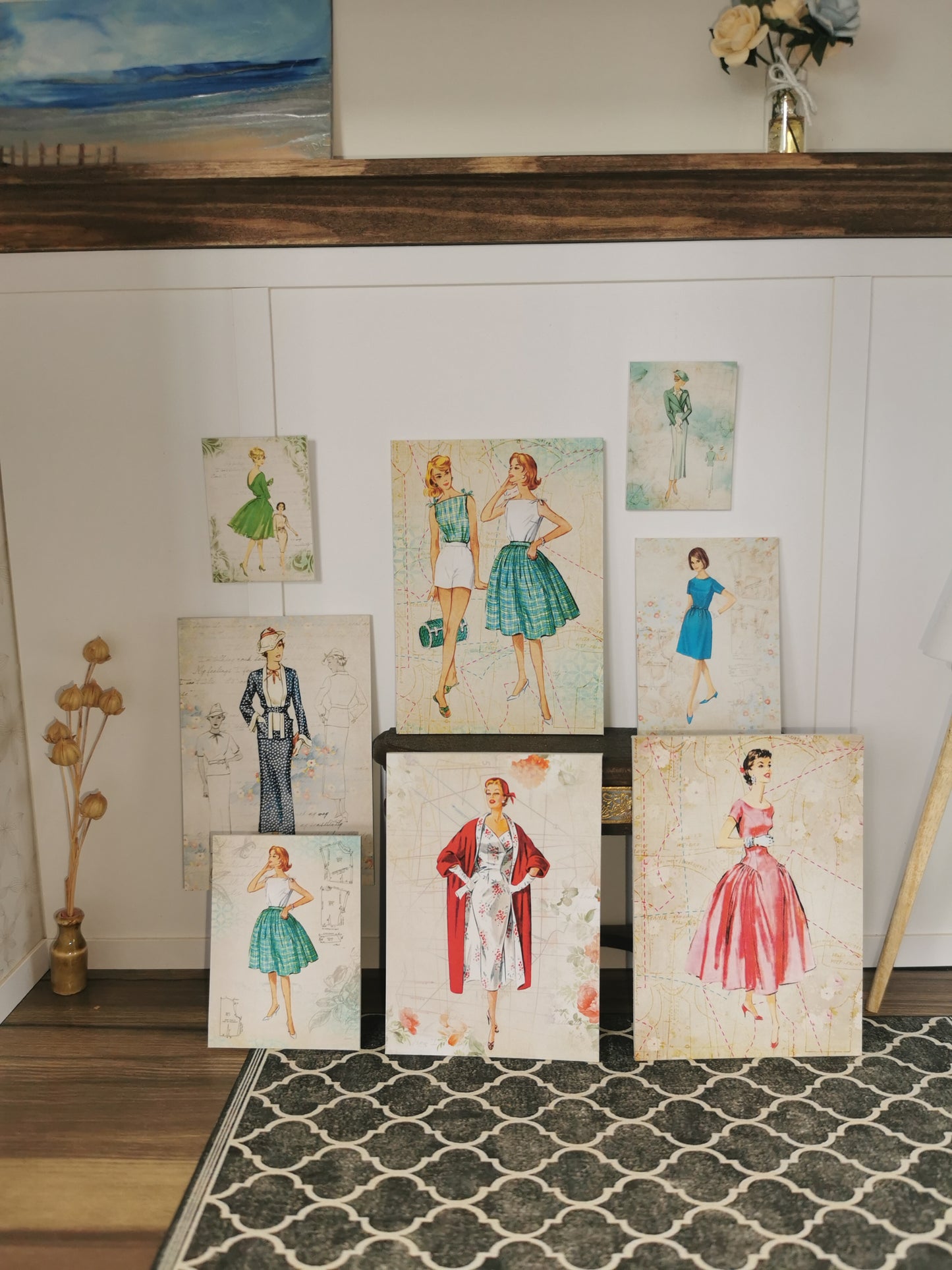 Retro Fashion Wall Art Prints | Set of 8 | 1:12th Scale | Handmade