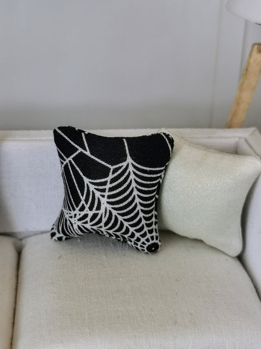 Black/White Spider Web Print Cushion | 1:12th Scale | Handmade