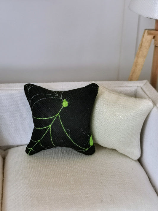 Black/Lime Green Spider Web Print Cushion | 1:12th Scale | Handmade