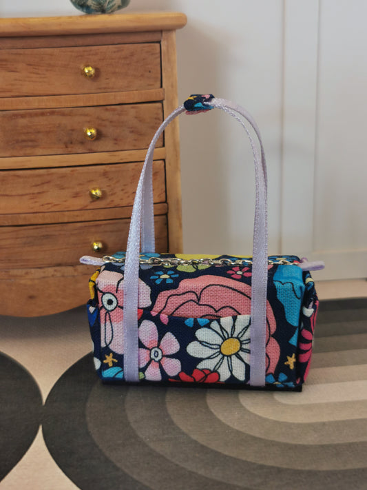 Navy Floral Fabric Overnight Bag | 1:12th Scale | Handmade