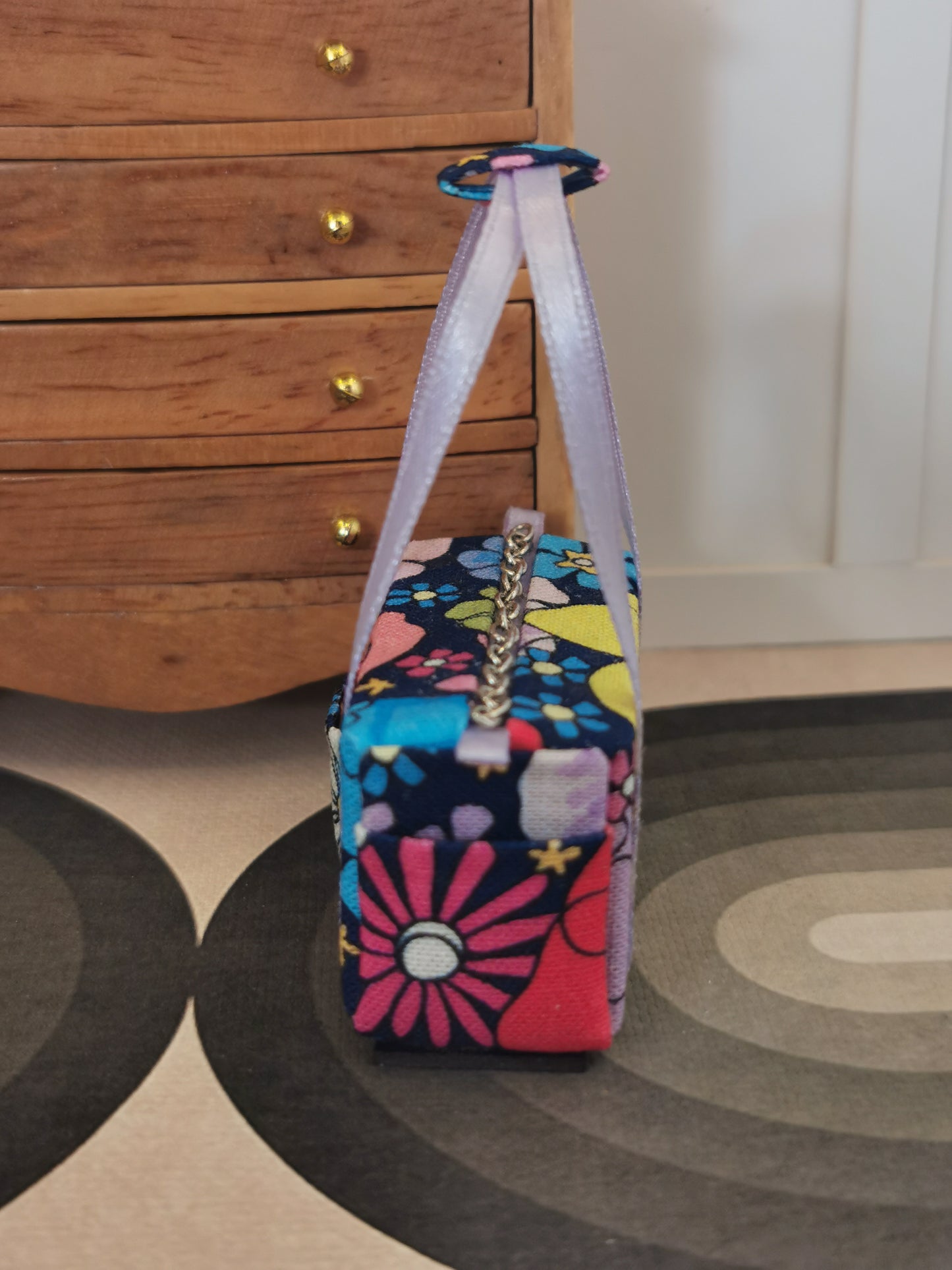 Navy Floral Fabric Overnight Bag | 1:12th Scale | Handmade