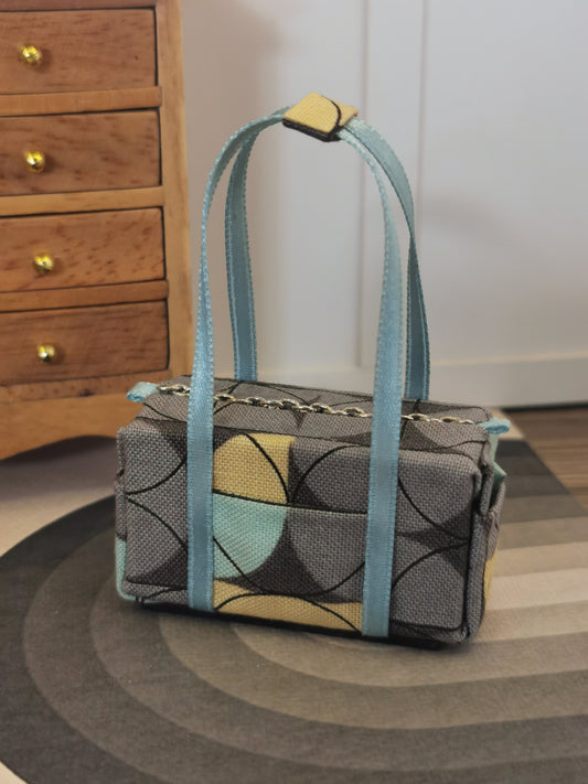 Grey & Duck Egg Fabric Overnight Bag | 1:12th Scale | Handmade