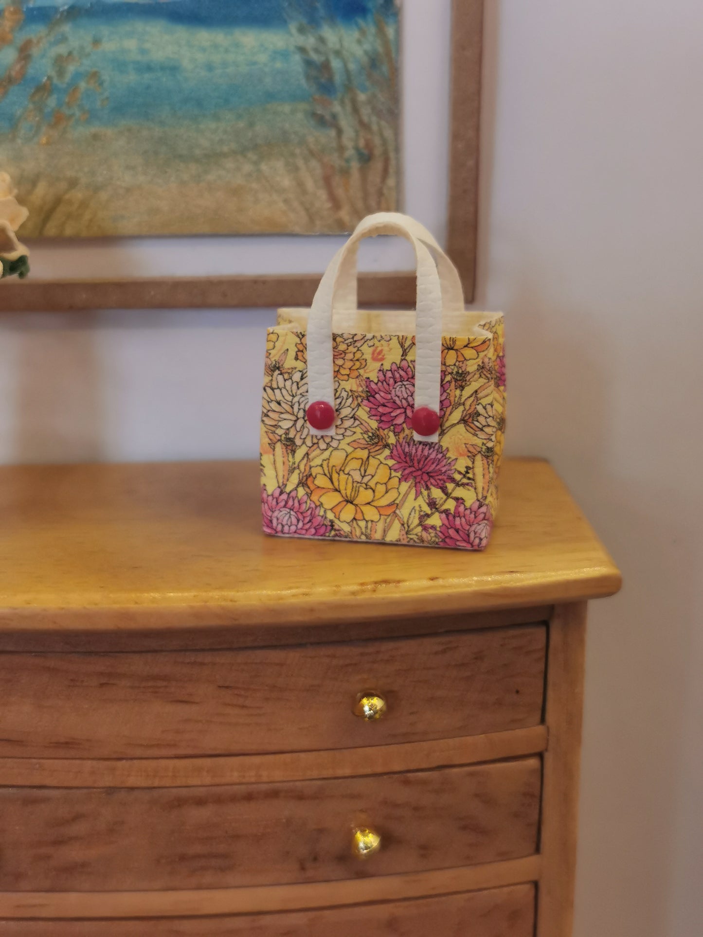 Yellow & Magenta Floral Handbag | 1:12th Scale | Handmade