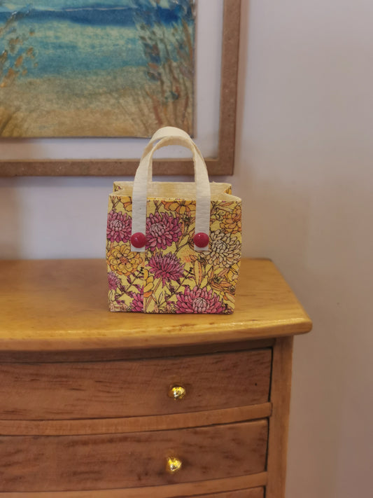 Yellow & Magenta Floral Handbag | 1:12th Scale | Handmade