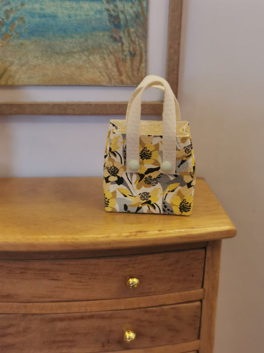 Yellow & Grey Floral Handbag | 1:12th Scale | Handmade