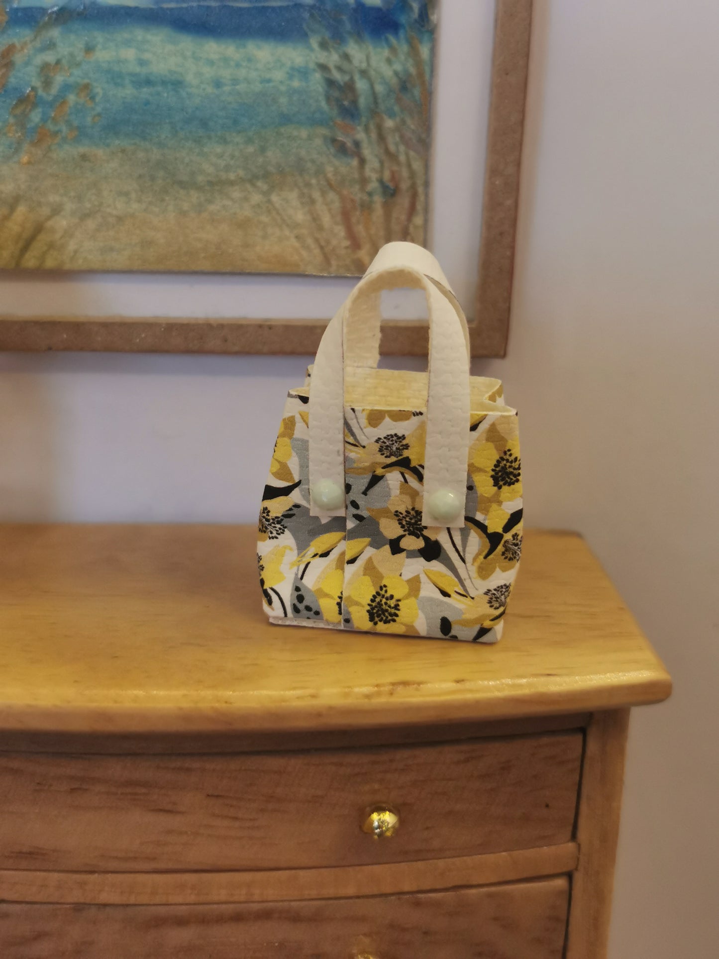 Yellow & Grey Floral Handbag | 1:12th Scale | Handmade