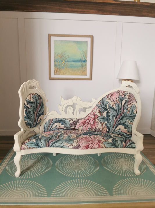 Ornate Sofa in Cream, Purple, Pink & Teal Swirl Print | 1:12th Scale