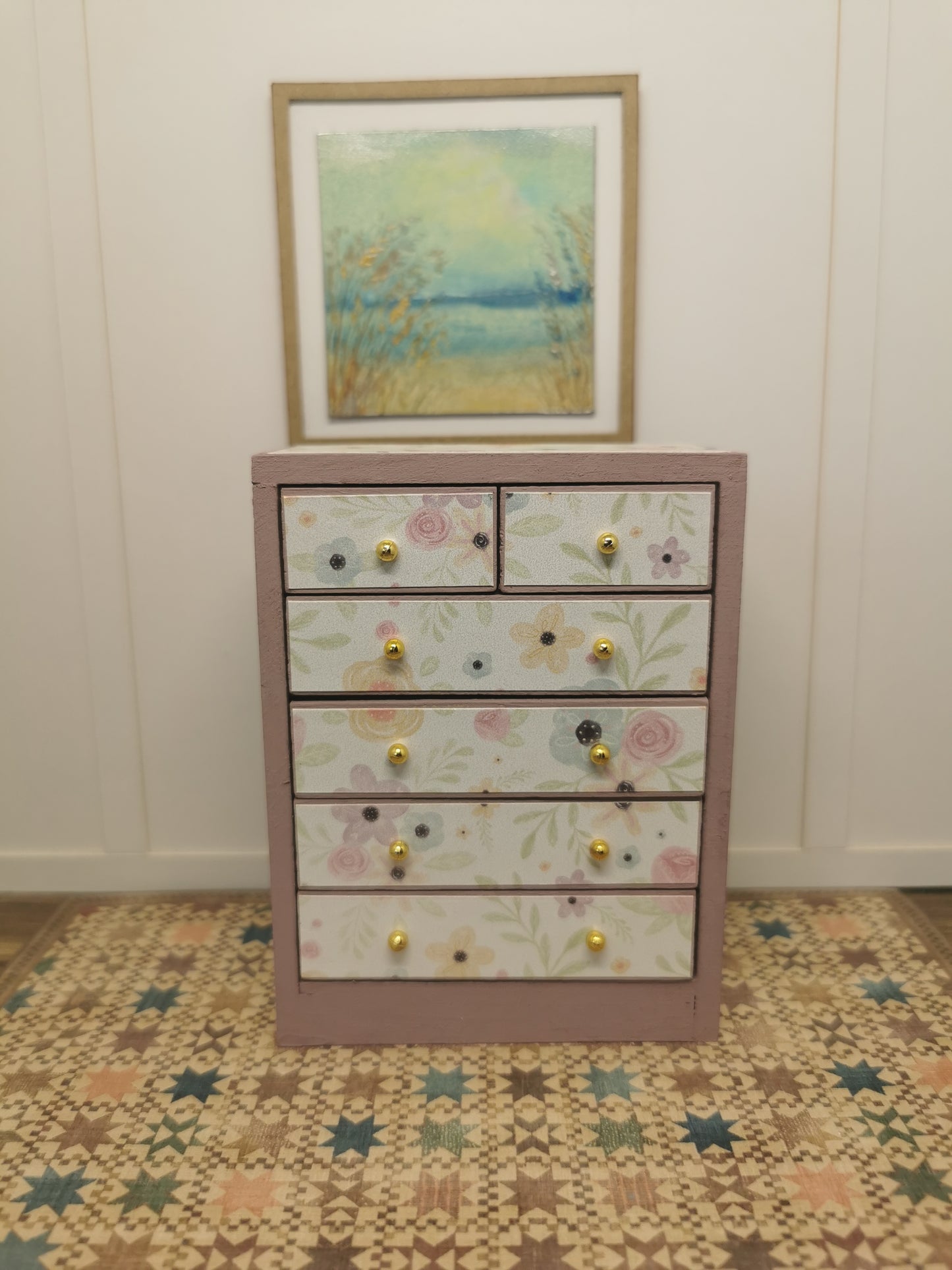 Chest Drawer in Pink Floral Print | 1:12th Scale | Hand Finished