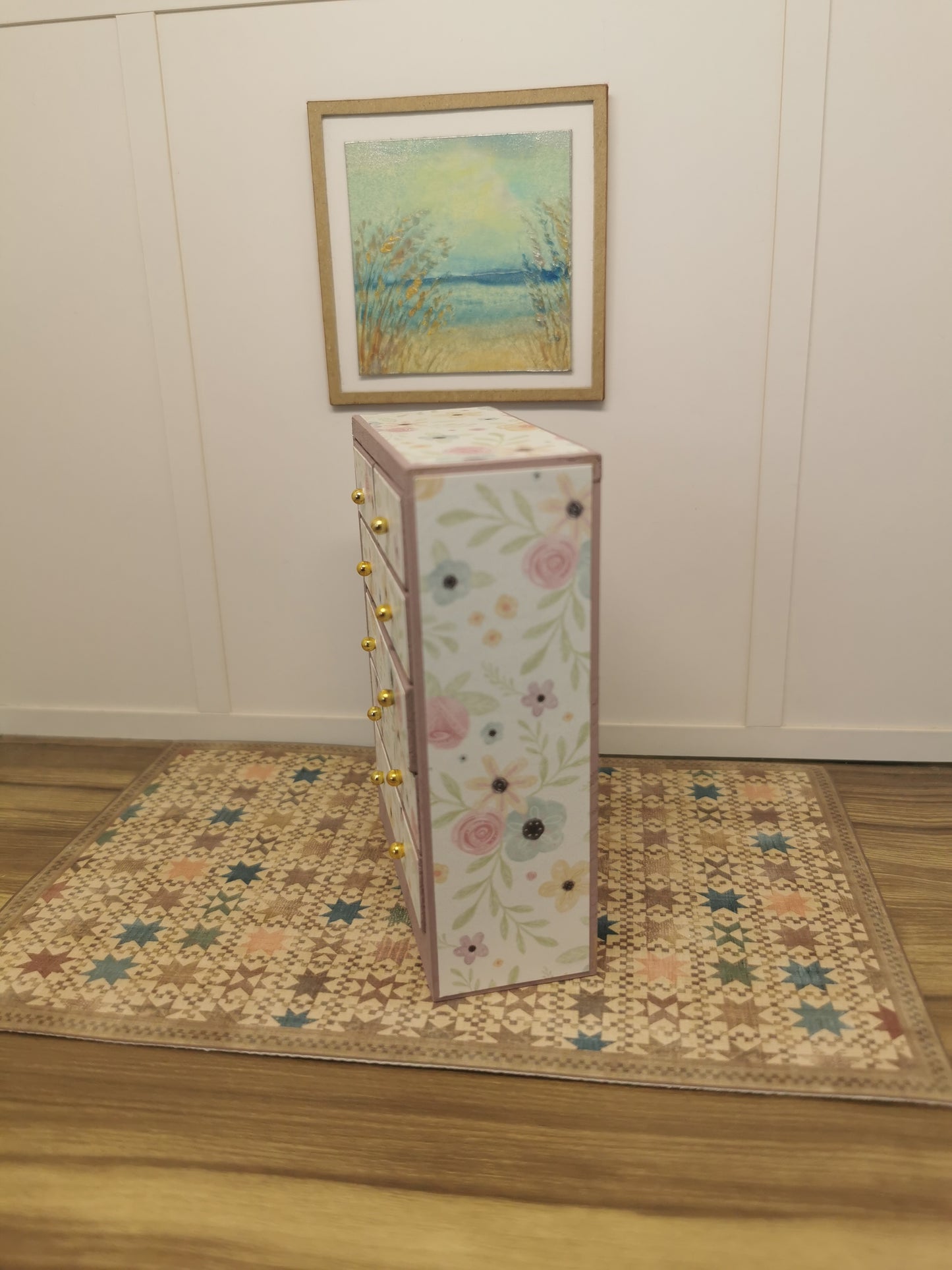 Chest Drawer in Pink Floral Print | 1:12th Scale | Hand Finished