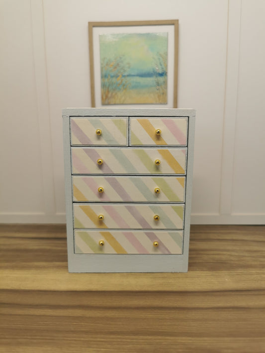 Chest Drawer in Light Blue Stripe Print | 1:12th Scale | Hand Finished