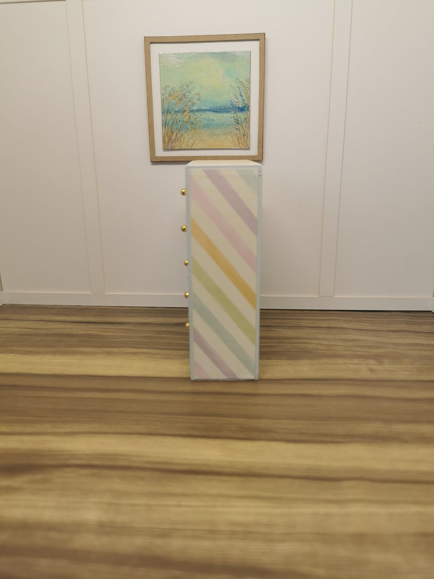 Chest Drawer in Light Blue Stripe Print | 1:12th Scale | Hand Finished