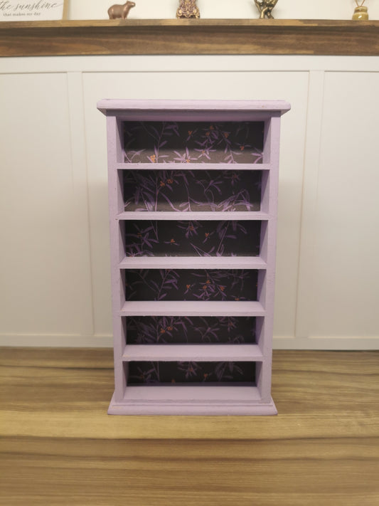 Purple Bookcase with Floral Print | 1:12th Scale | Hand Finished