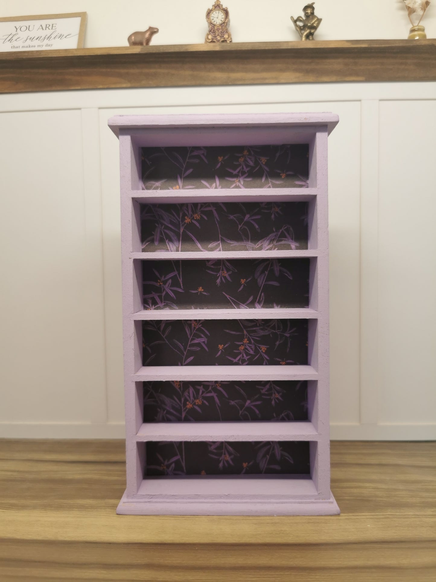 Purple Bookcase with Floral Print | 1:12th Scale | Hand Finished