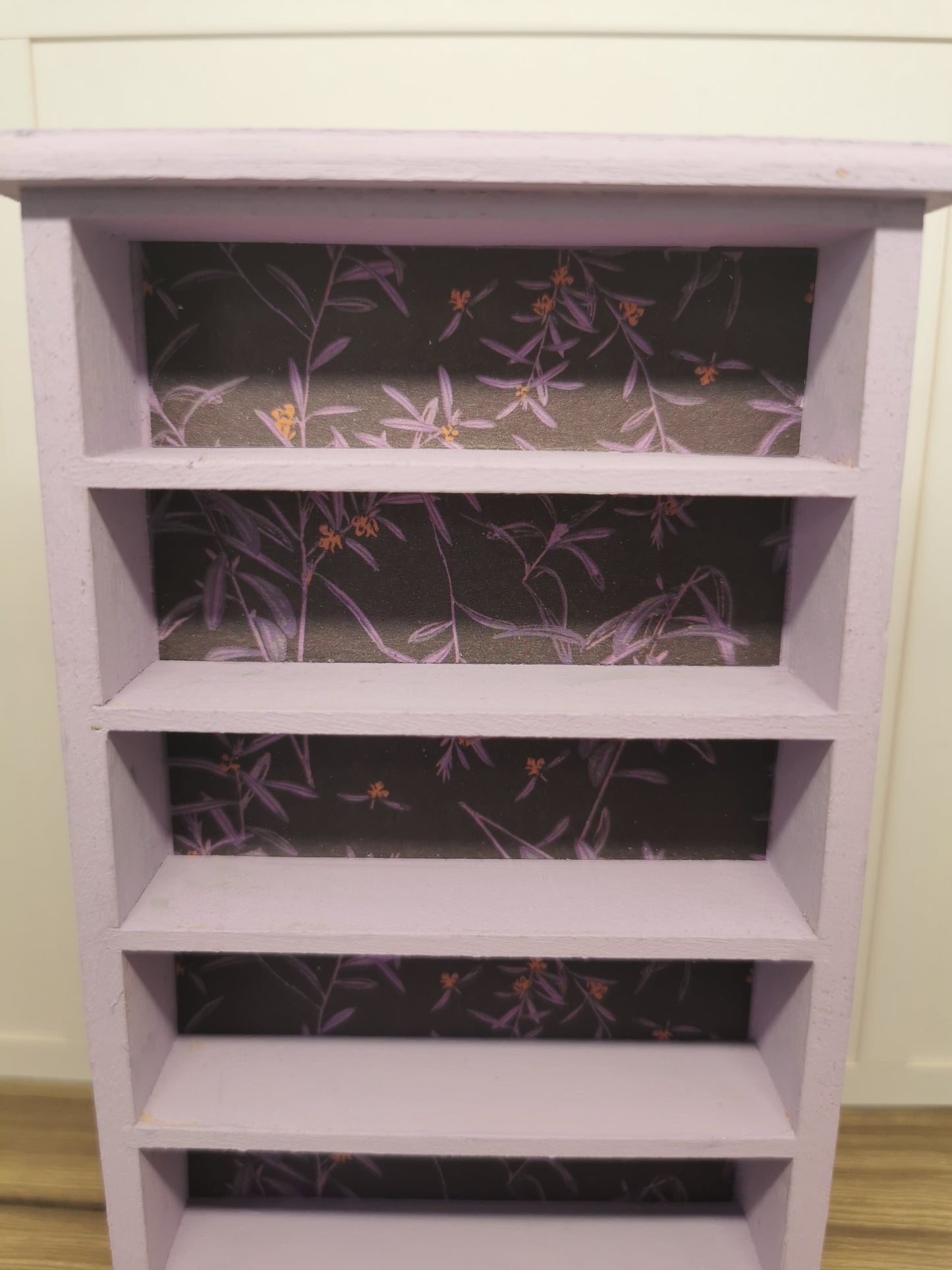 Purple Bookcase with Floral Print | 1:12th Scale | Hand Finished