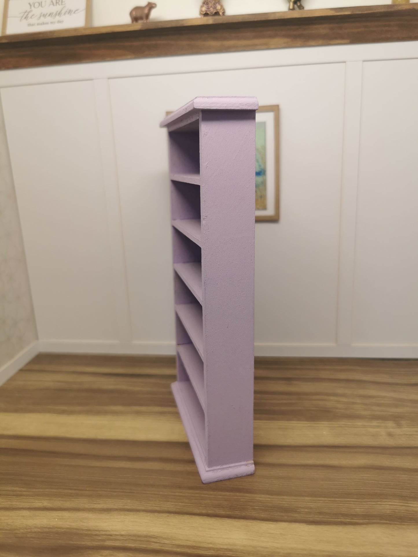 Purple Bookcase with Floral Print | 1:12th Scale | Hand Finished