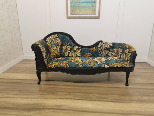Black Chaise Longue with Floral Print | 1:12th Scale | Hand Finished