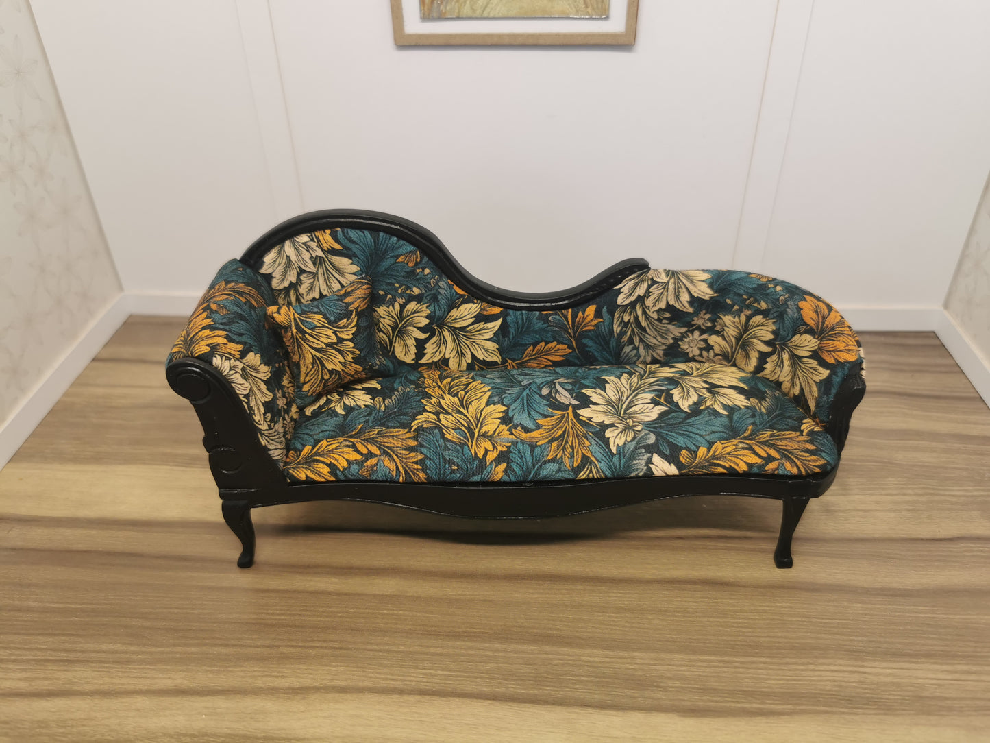 Black Chaise Longue with Floral Print | 1:12th Scale | Hand Finished