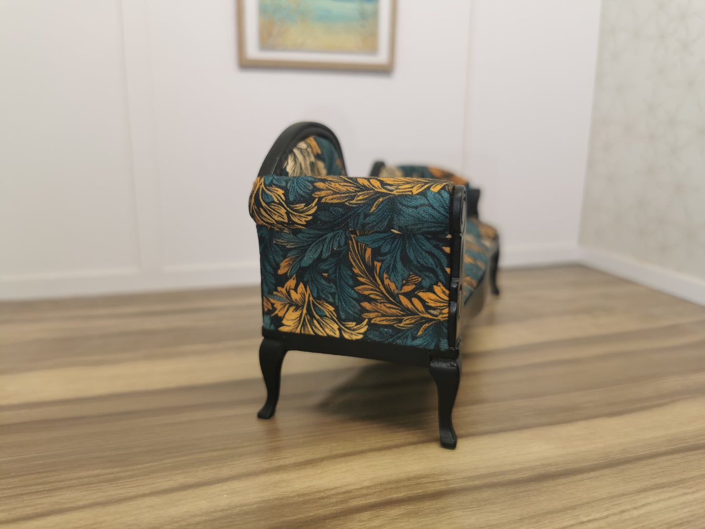 Black Chaise Longue with Floral Print | 1:12th Scale | Hand Finished