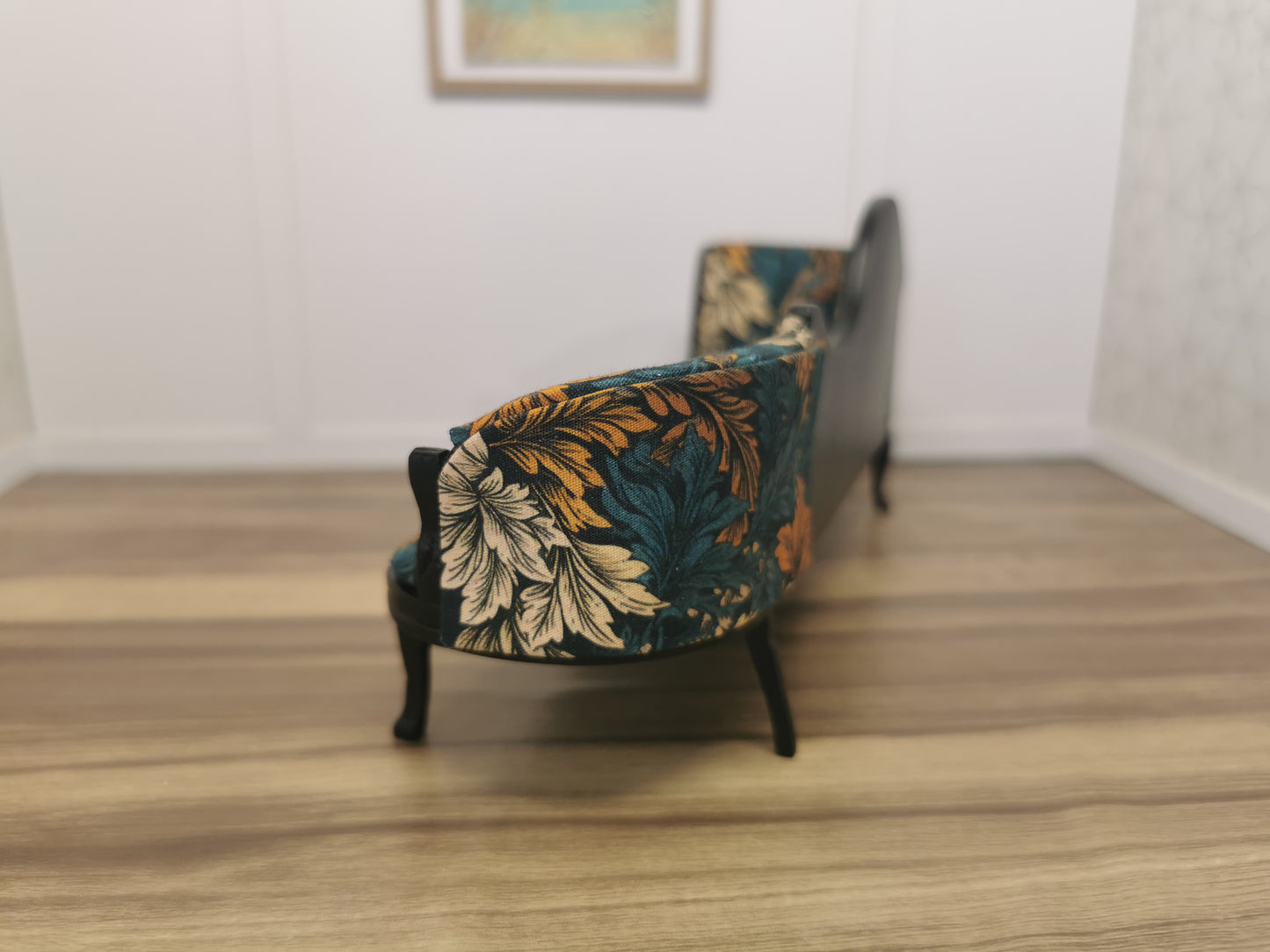 Black Chaise Longue with Floral Print | 1:12th Scale | Hand Finished