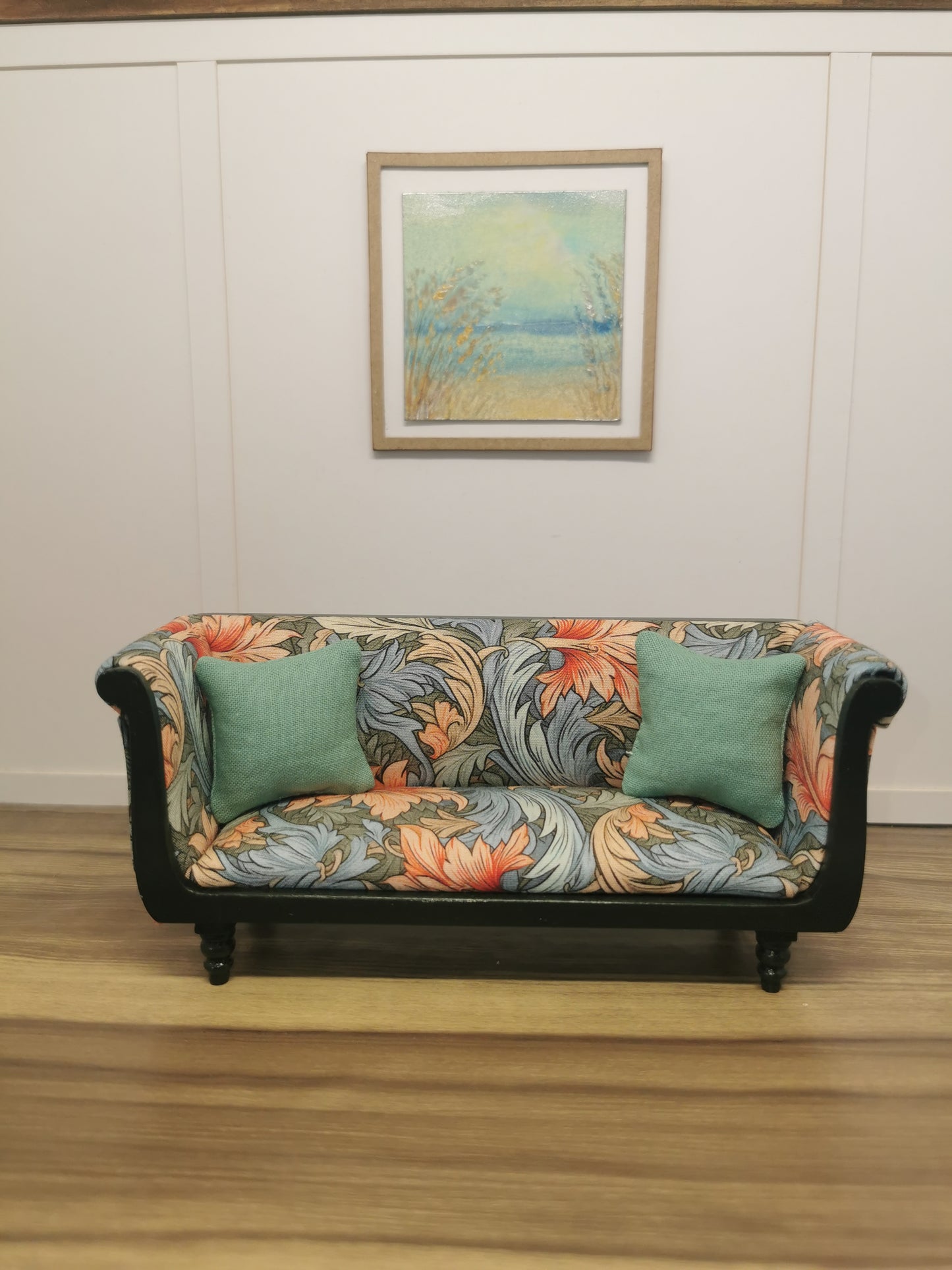 Forest Green Sofa with Swirl Print | 1:12th Scale | Hand Finished