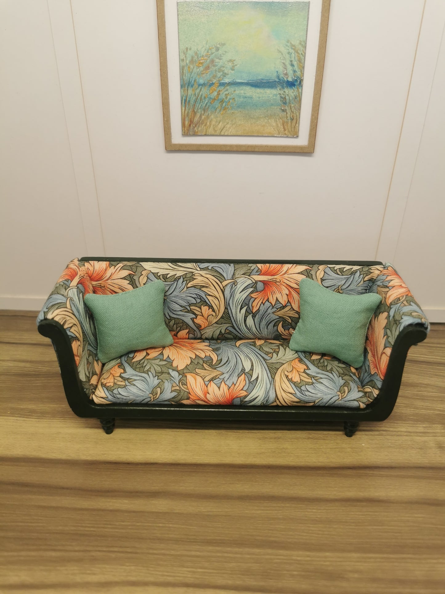 Forest Green Sofa with Swirl Print | 1:12th Scale | Hand Finished