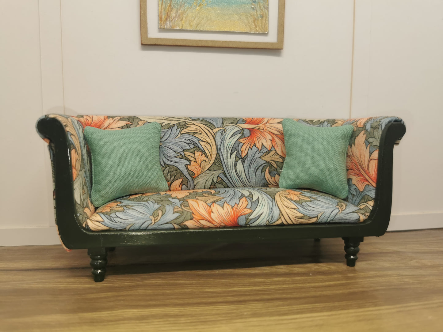 Forest Green Sofa with Swirl Print | 1:12th Scale | Hand Finished