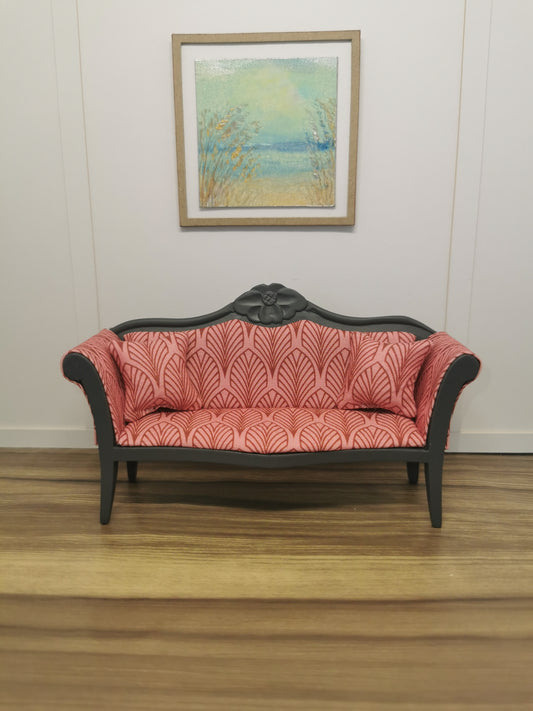 Grey & Pink Art Deco Print Bench | 1:12th Scale | Hand Finished