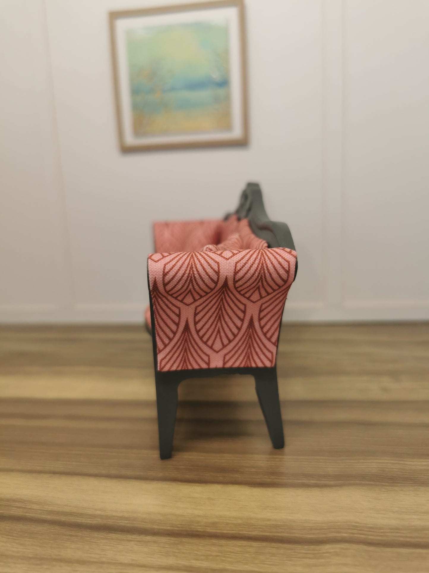 Grey & Pink Art Deco Print Bench | 1:12th Scale | Hand Finished