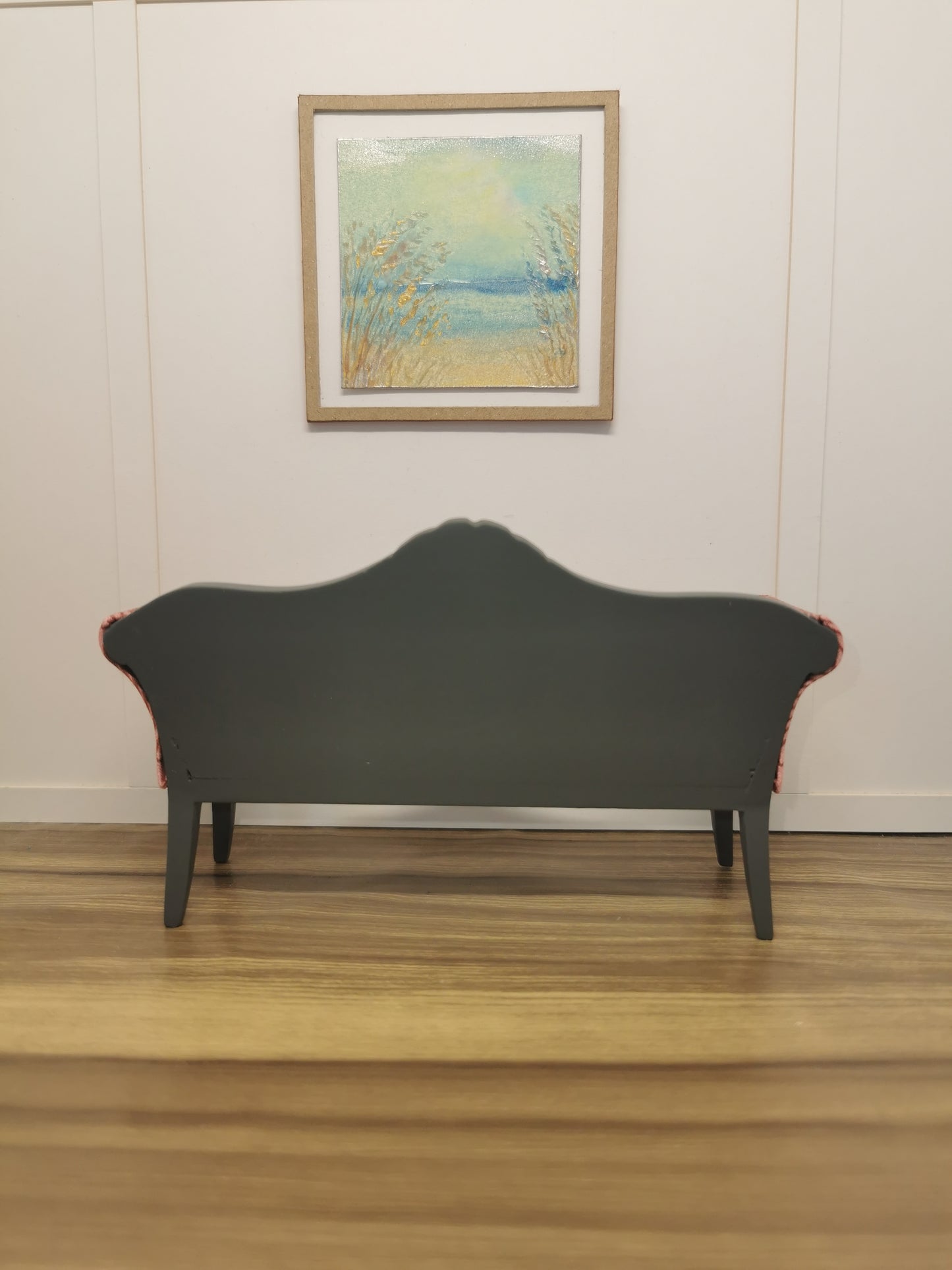 Grey & Pink Art Deco Print Bench | 1:12th Scale | Hand Finished