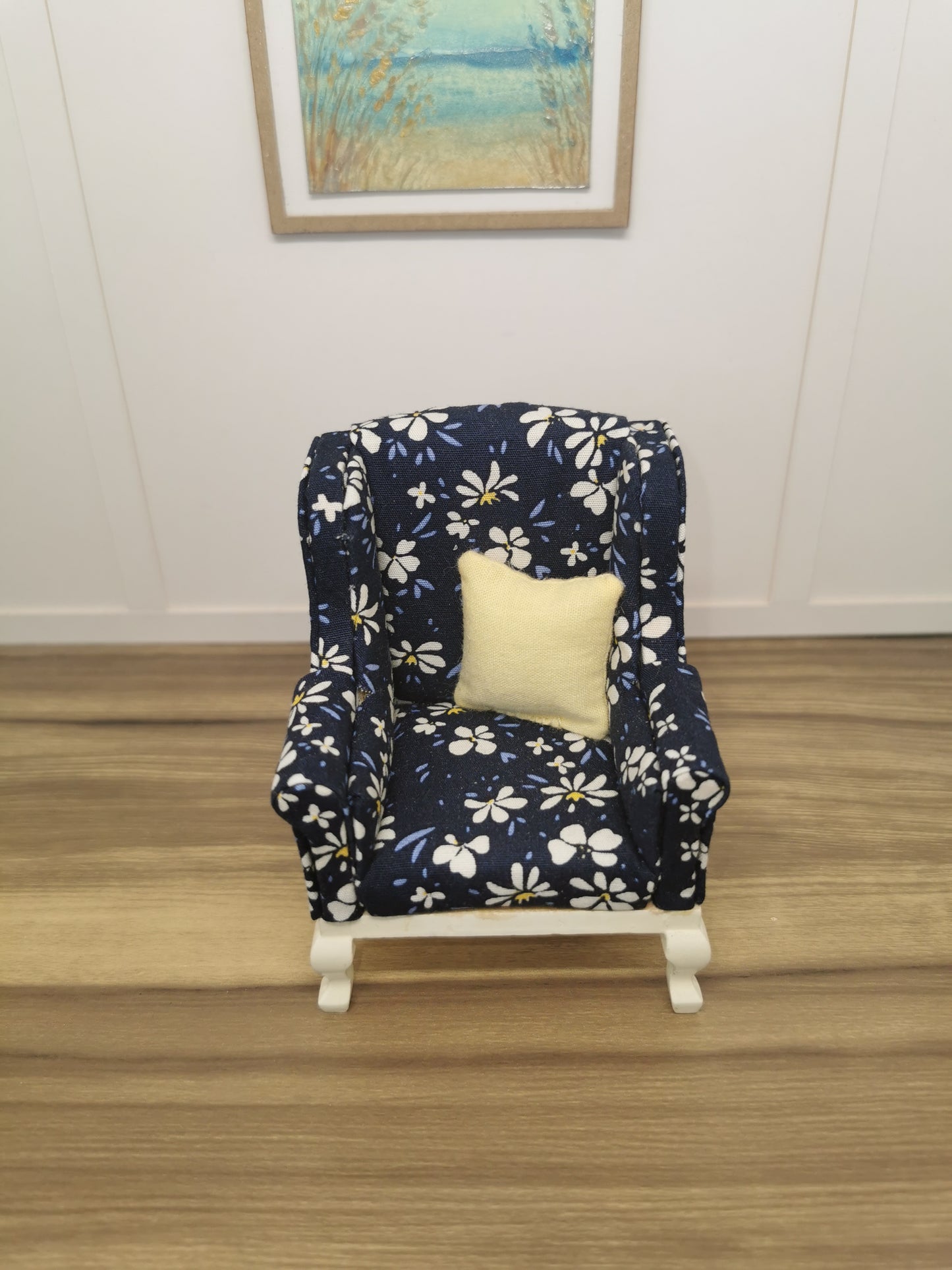 Navy Daisy Print Armchair | 1:12th Scale | Hand Finished