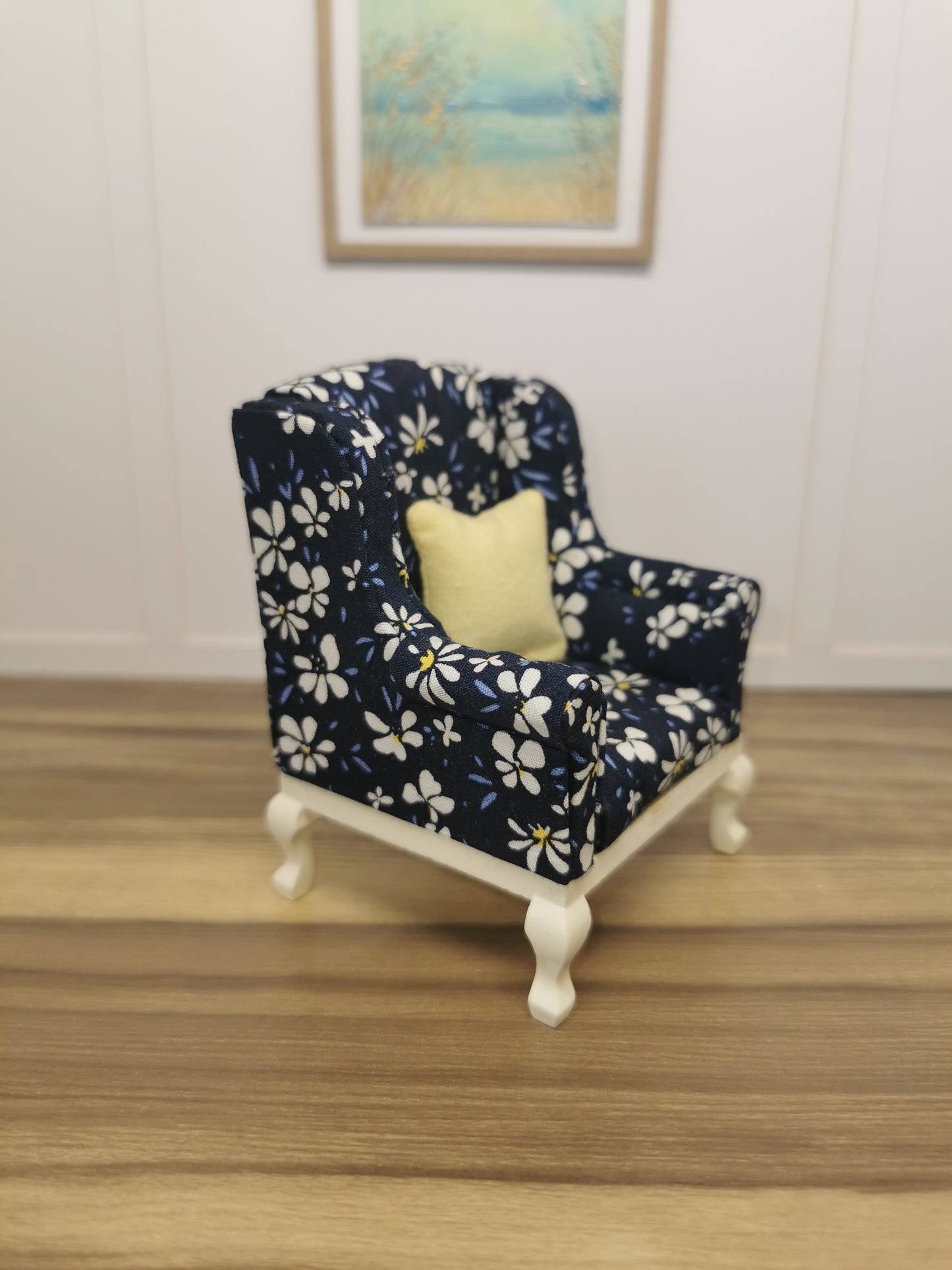 Navy Daisy Print Armchair | 1:12th Scale | Hand Finished