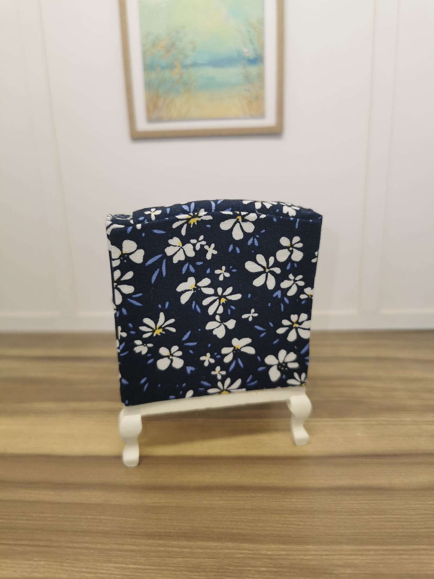 Navy Daisy Print Armchair | 1:12th Scale | Hand Finished
