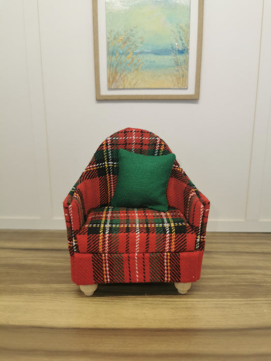 Red Tartan Tub Chair | 1:12th Scale | Handmade